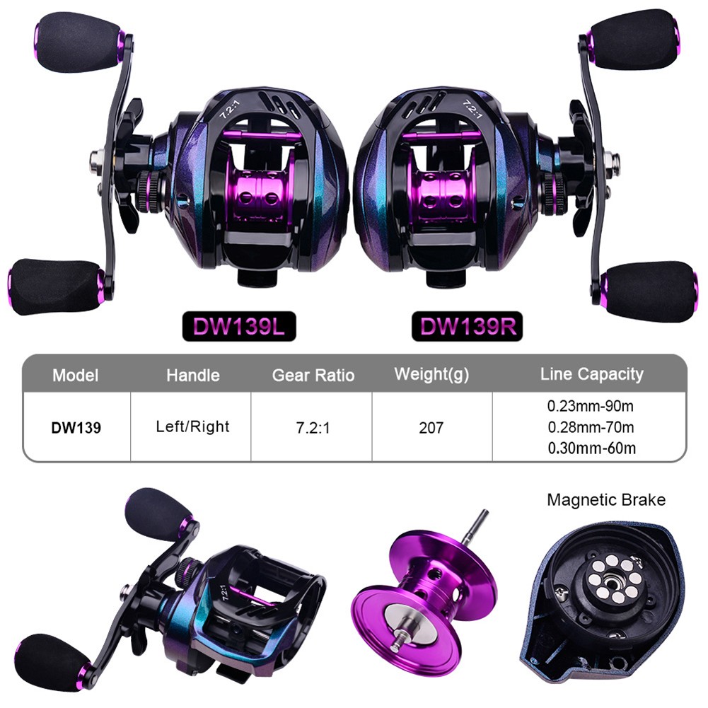 DW139 Mulinello da Pesca con Cuscinetti 4+1BB 7 2 1 Rapporto Ingranaggi per Fusi - Picture 9 of 14