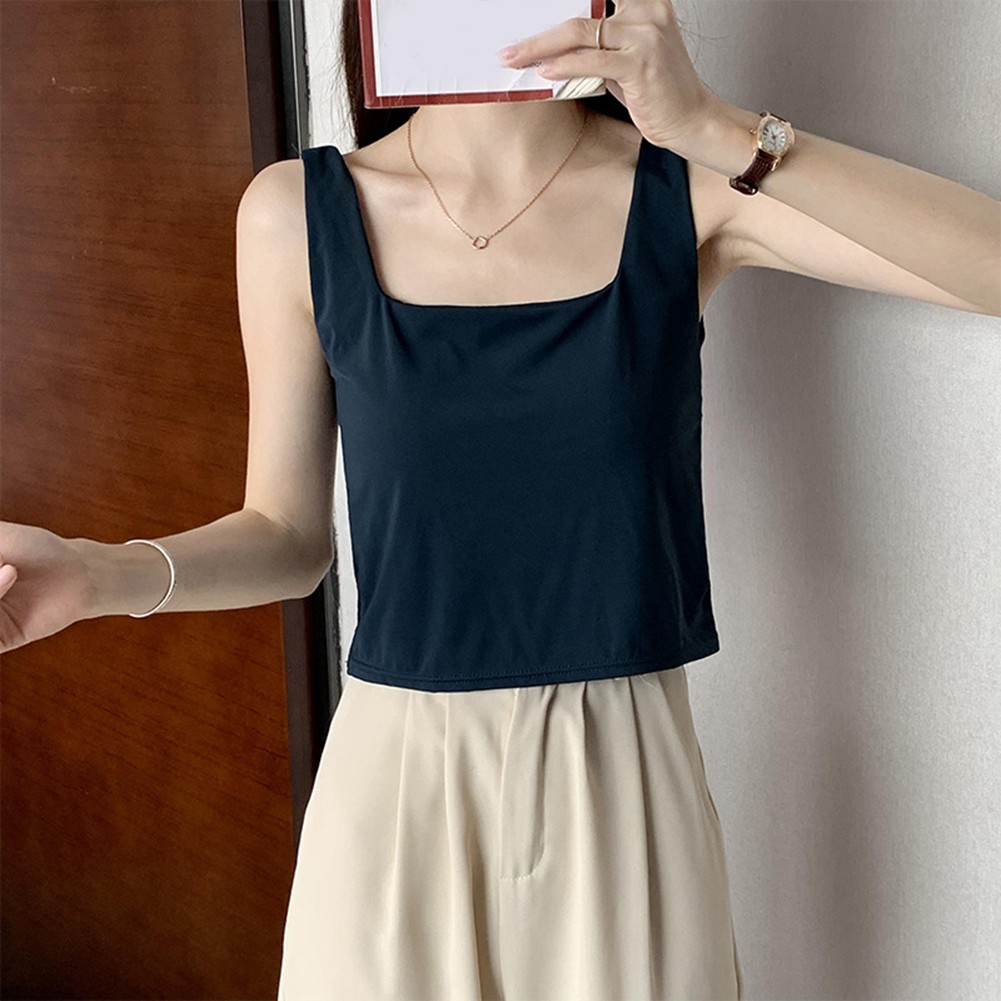 Ladies' Square Neck Ice Silk Slim Fit Short Sleeve Top for Summer Vacation - Picture 16 of 16