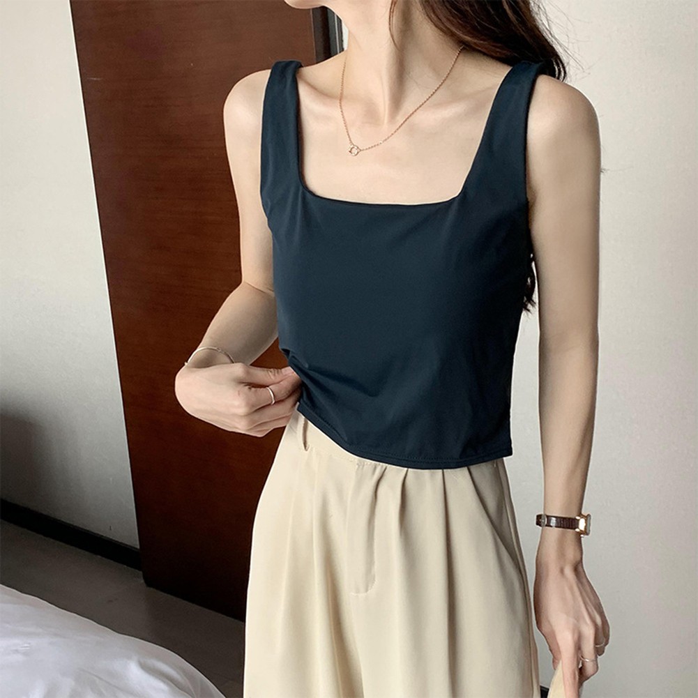 Ladies' Square Neck Ice Silk Slim Fit Short Sleeve Top for Summer Vacation - Picture 14 of 16