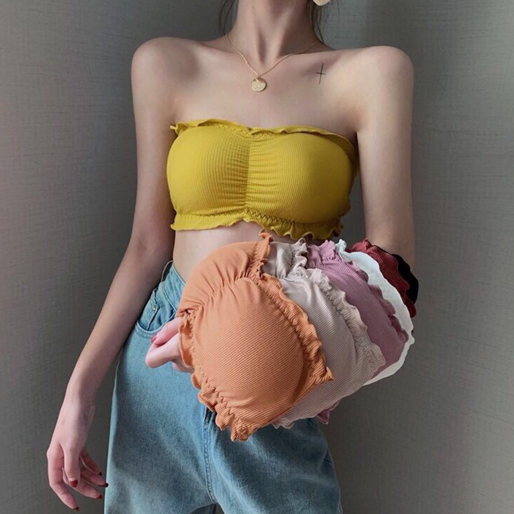 One Size Womens Ruffled Tube Top with Back Buttons for Comfortable Fit - Picture 26 of 26