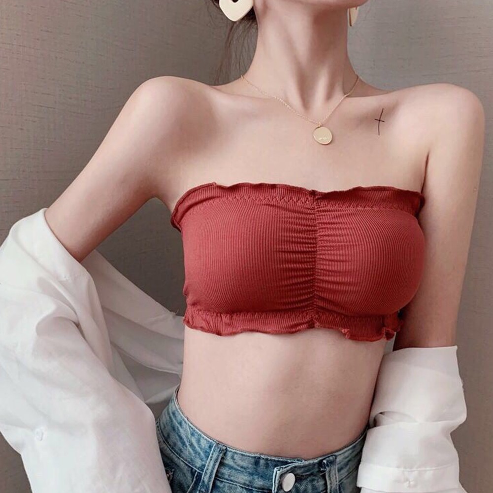 One Size Womens Ruffled Tube Top with Back Buttons for Comfortable Fit - Picture 13 of 26