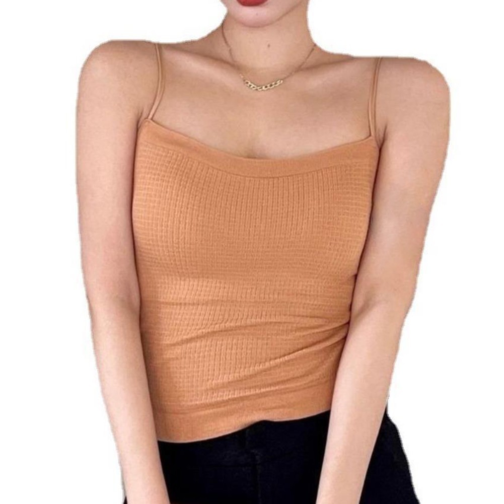 Summer Women's Cuffless Chest Cushion Waffle Top for Leisure Activities - Picture 23 of 24