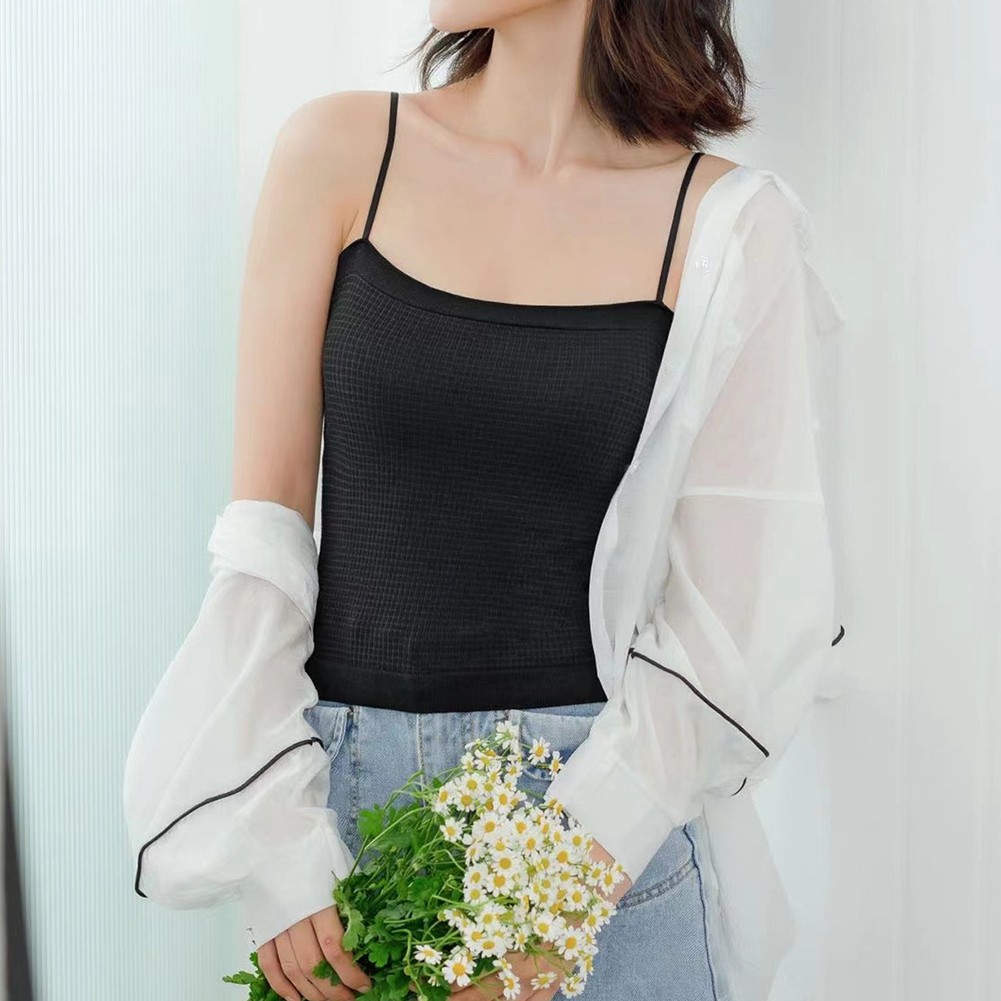 Summer Women's Cuffless Chest Cushion Waffle Top for Leisure Activities - Picture 14 of 24