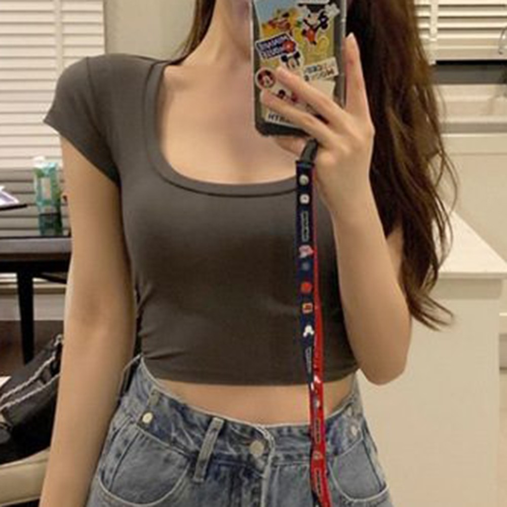 Summer Slim Fit U Neck Women T Shirts Short Sleeve Fashion Basic Tops 2XL - Picture 17 of 40