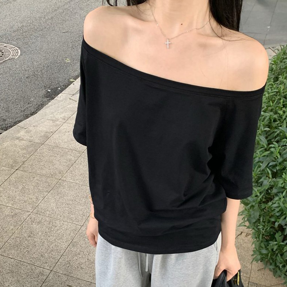 Cool Women Summer Off Shoulder Short Sleeve T Shirts for Casual Dressing - Picture 29 of 35