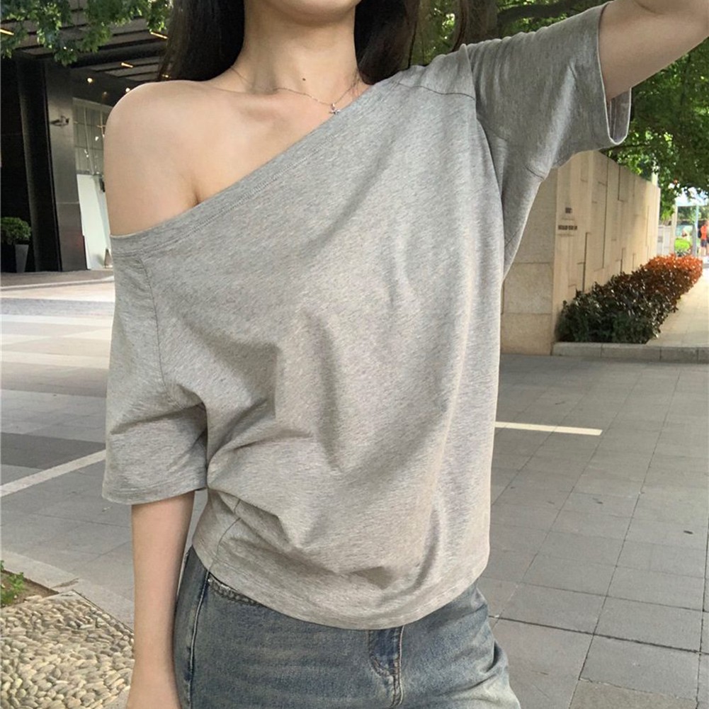 Cool Women Summer Off Shoulder Short Sleeve T Shirts for Casual Dressing - Picture 32 of 35