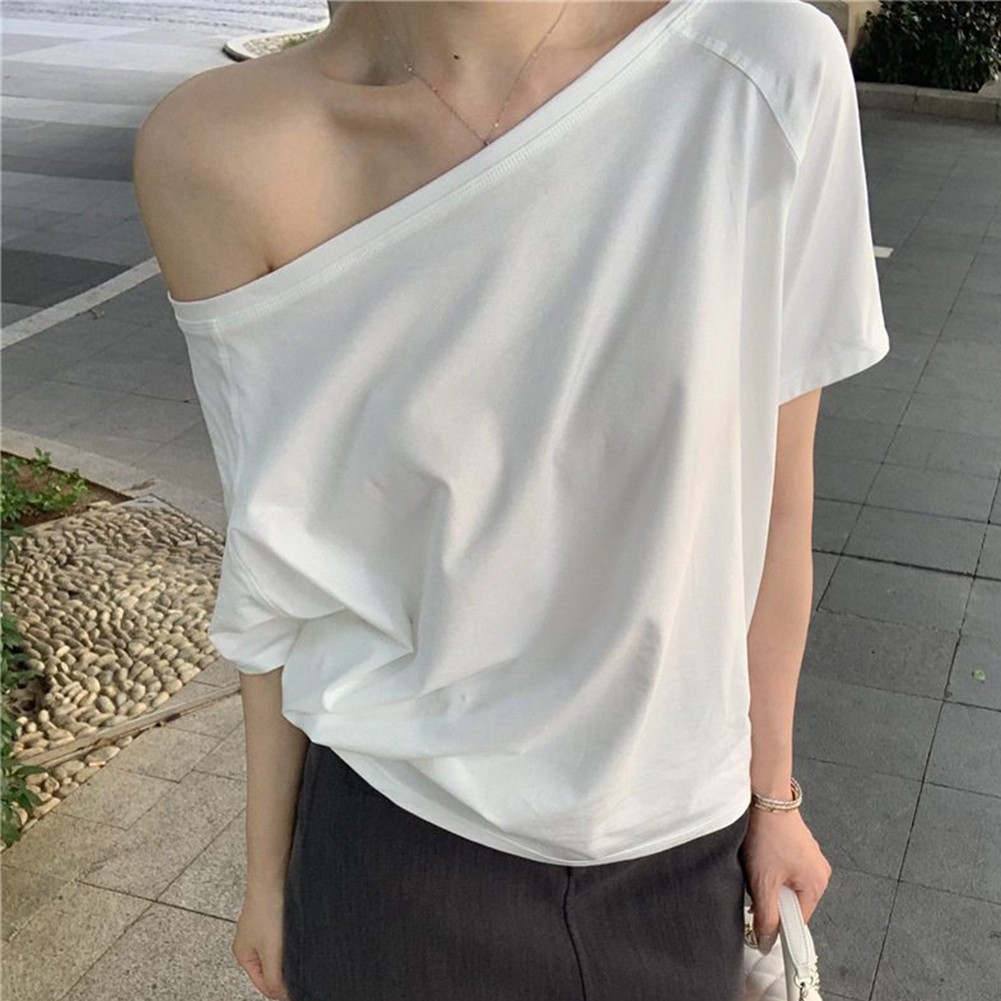 Cool Women Summer Off Shoulder Short Sleeve T Shirts for Casual Dressing - Picture 20 of 35