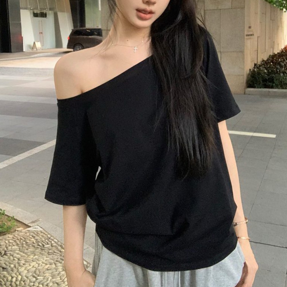 Cool Women Summer Off Shoulder Short Sleeve T Shirts for Casual Dressing - Picture 24 of 35