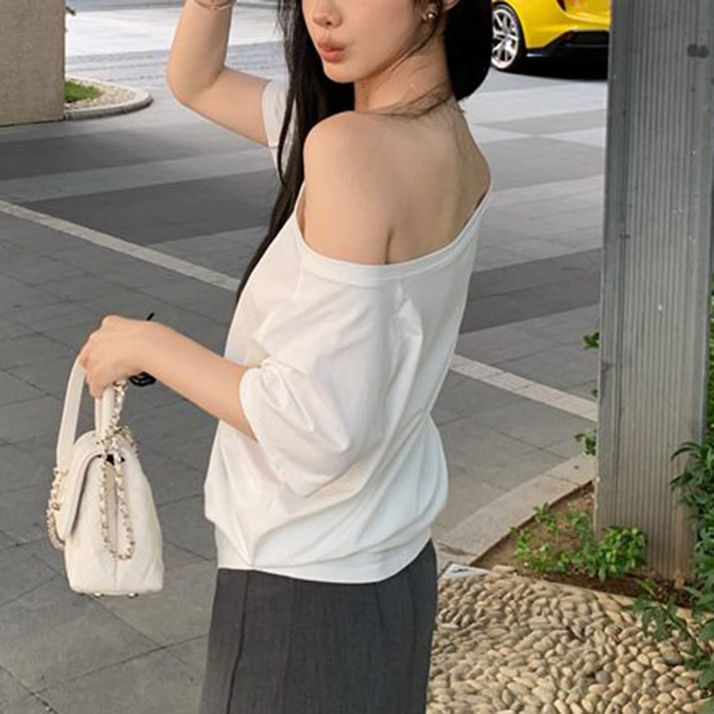 Cool Women Summer Off Shoulder Short Sleeve T Shirts for Casual Dressing - Picture 23 of 35
