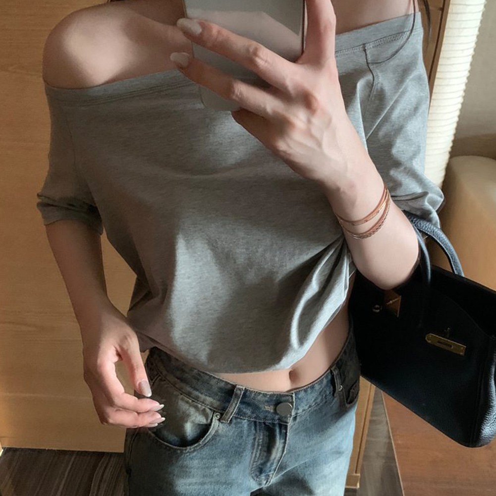 Cool Women Summer Off Shoulder Short Sleeve T Shirts for Casual Dressing - Picture 34 of 35