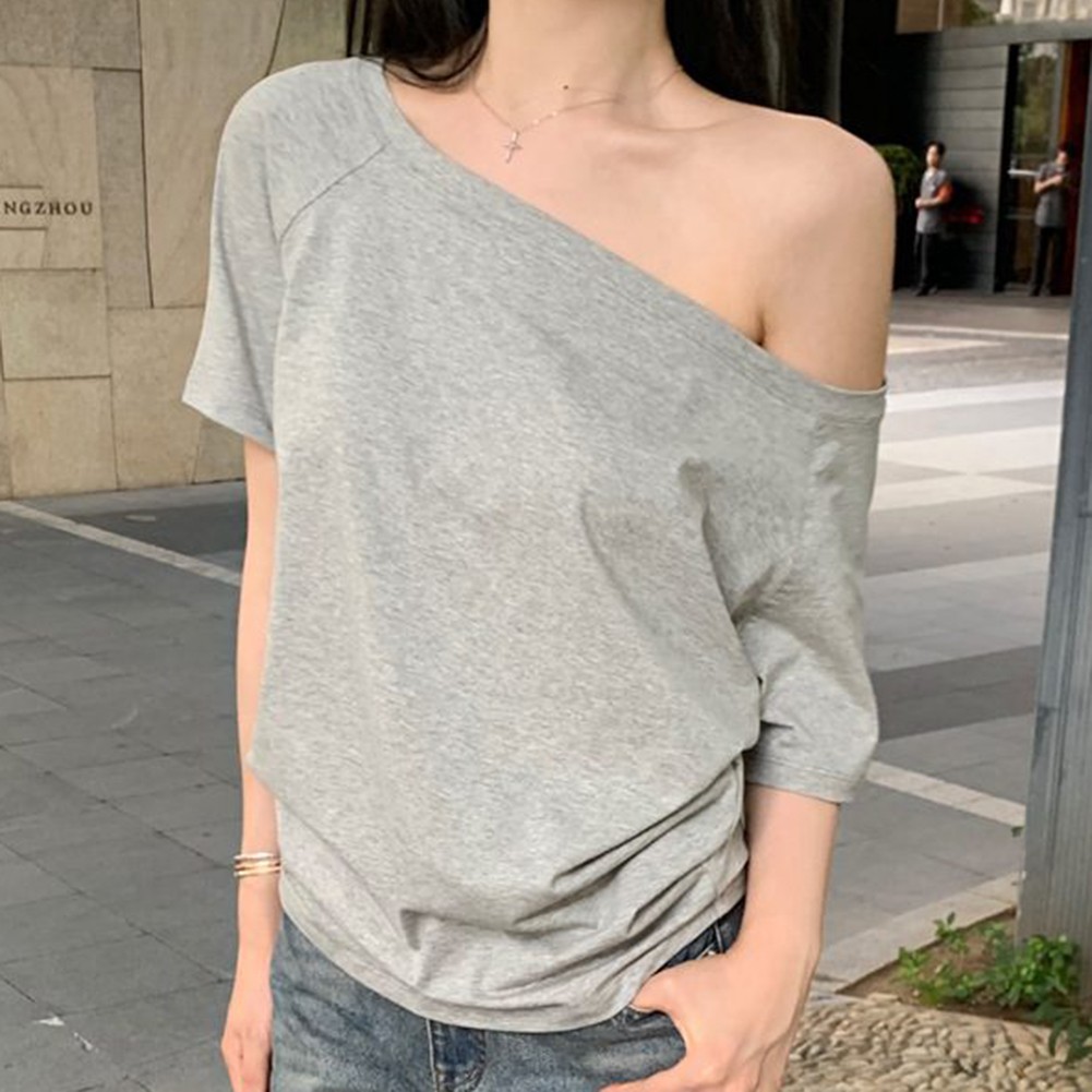 Cool Women Summer Off Shoulder Short Sleeve T Shirts for Casual Dressing - Picture 33 of 35