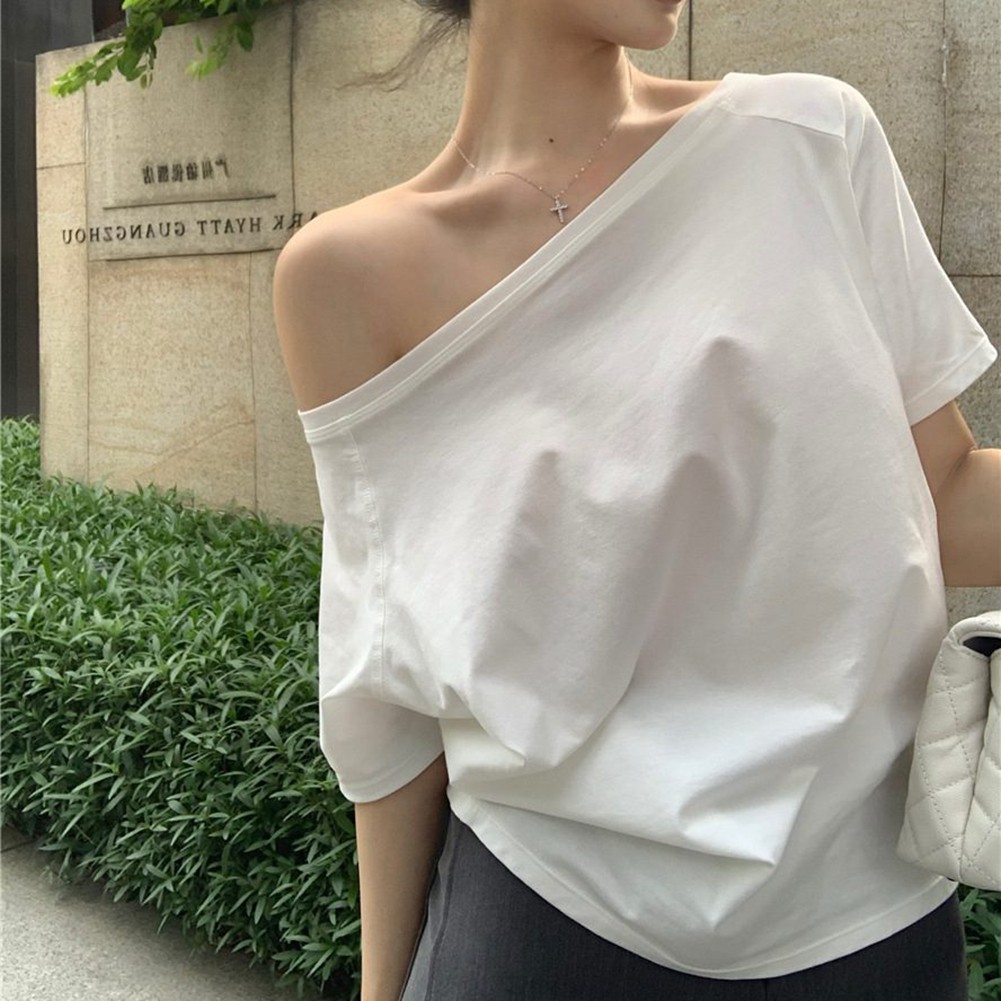 Cool Women Summer Off Shoulder Short Sleeve T Shirts for Casual Dressing - Picture 18 of 35