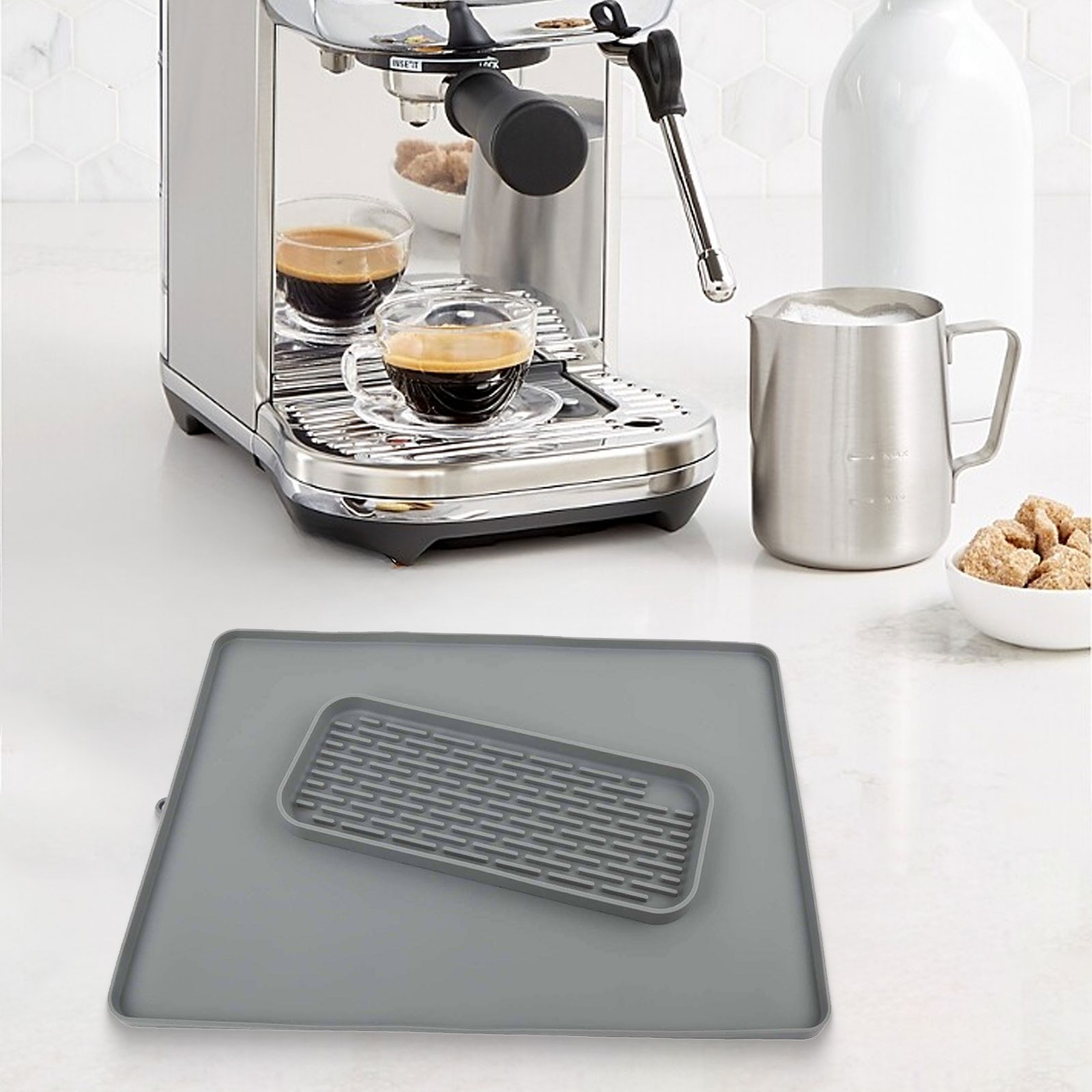 Windhunt Silicone Counter Mat 20"x15" - Raised Edges, Heat-Resistant & Non-Slip For Coffee Maker, Dish Drying