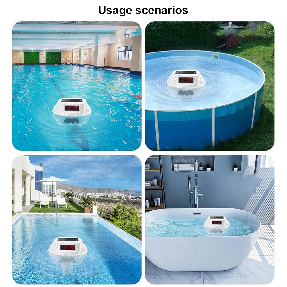 Wireless Pool Thermometer Floating With Solar Charging - IP68 Waterproof, RGB Lights, Large Screen