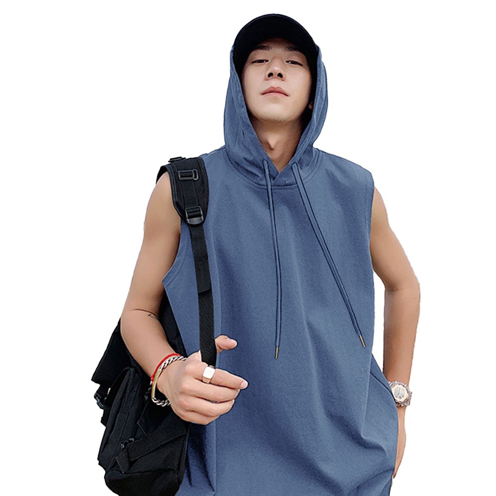 Casual Men's Sleeveless Hooded Vests Loose Round Neck Tank Tops for Daily Wear