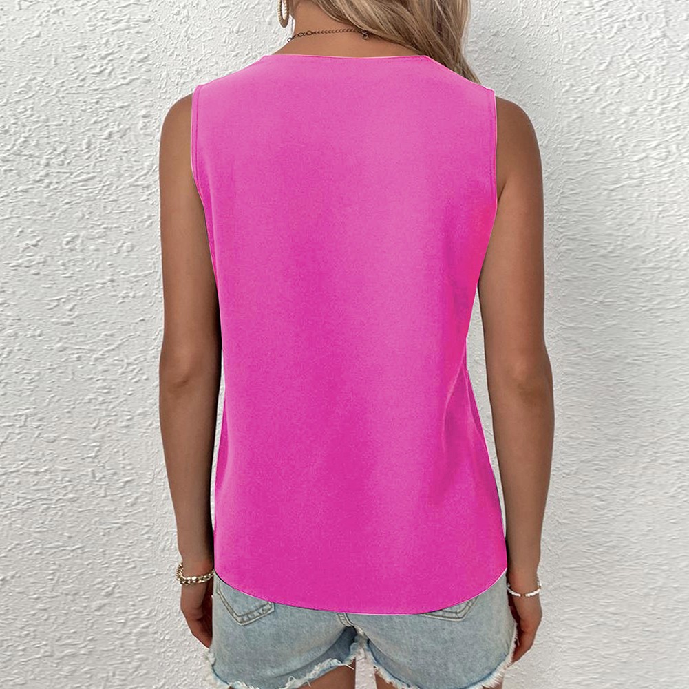 Summer Sleeveless Vneck Women's Top with Lace Patchwork for Everyday Use - Picture 14 of 27