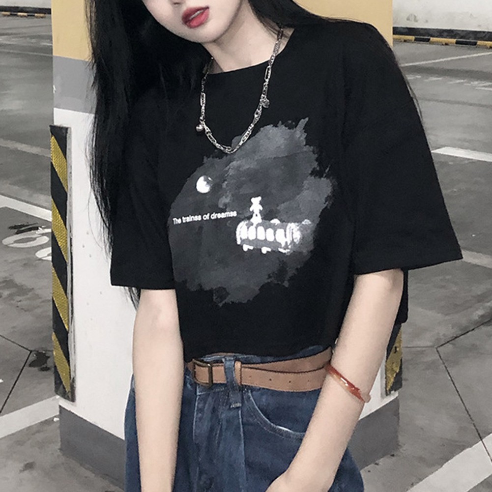 Navel-baring Tops Crew Neck Design Microelasticity Material Polyester Fabric - Picture 12 of 32