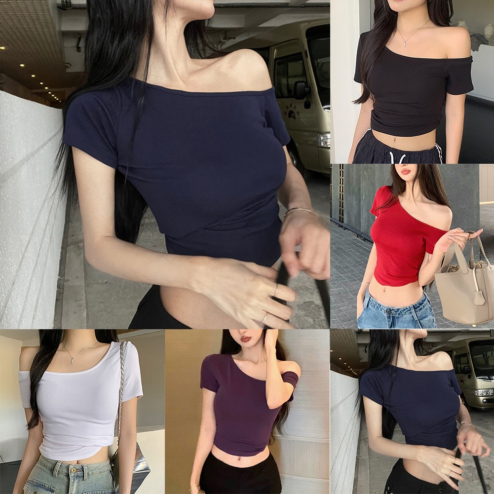 Women Off Shoulder Summer TShirts Slim Fit Casual Tops for Stylish Girls - Picture 1 of 44