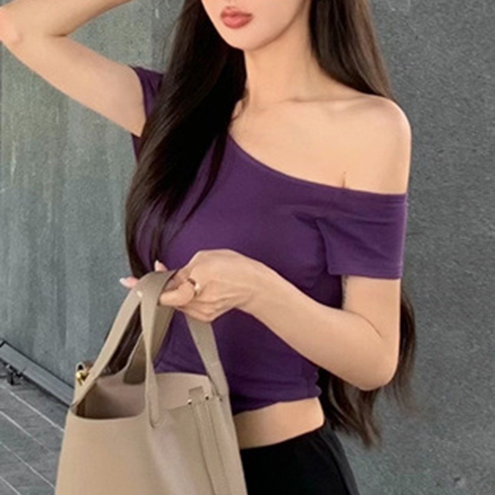 Women Off Shoulder Summer TShirts Slim Fit Casual Tops for Stylish Girls - Picture 26 of 44