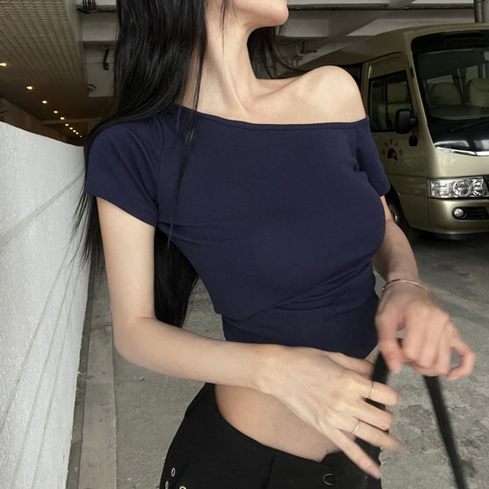 Women Off Shoulder Summer TShirts Slim Fit Casual Tops for Stylish Girls - Picture 13 of 44