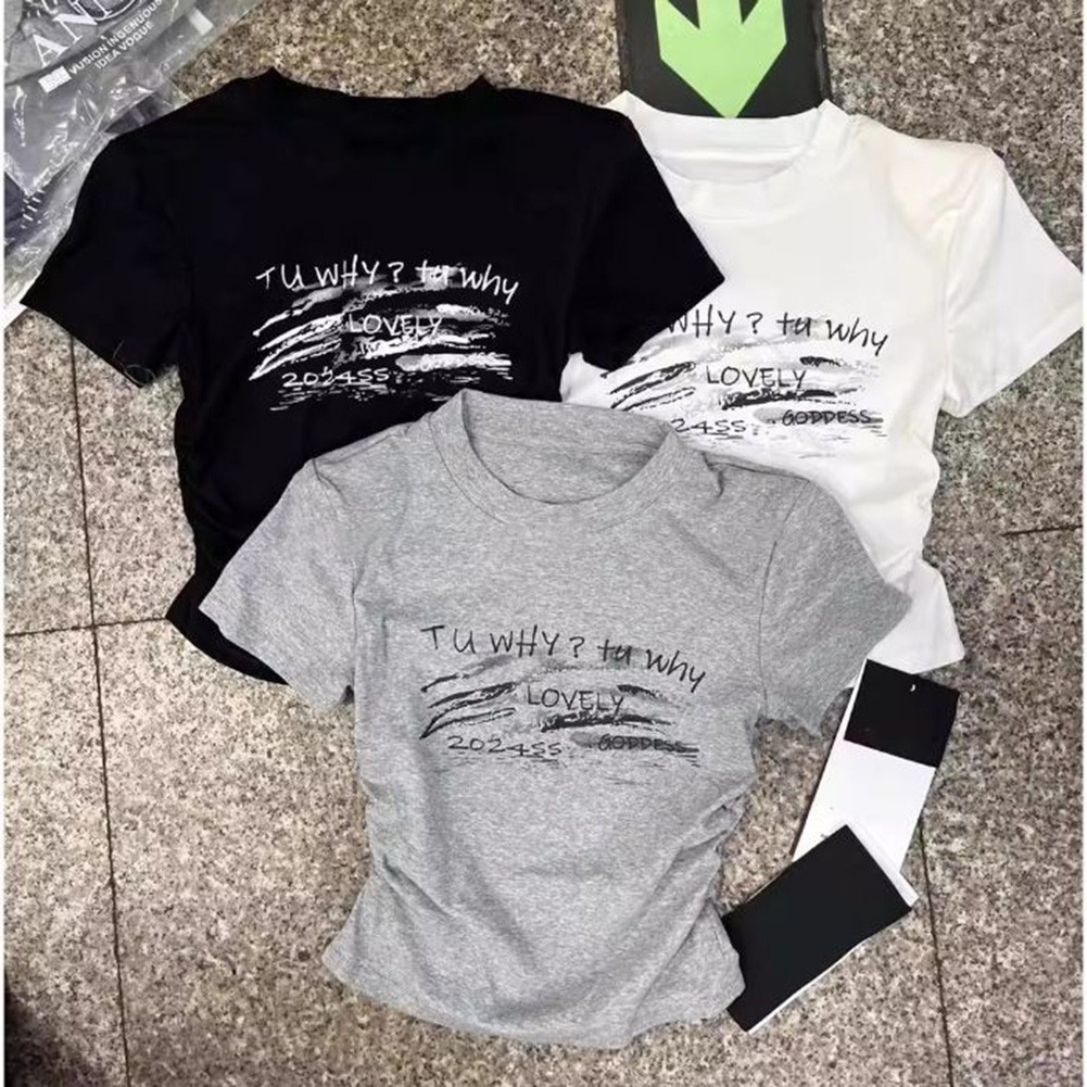 Women Fashion T Shirt with Letter Print and Short Sleeves for Warm Weather - Picture 6 of 8