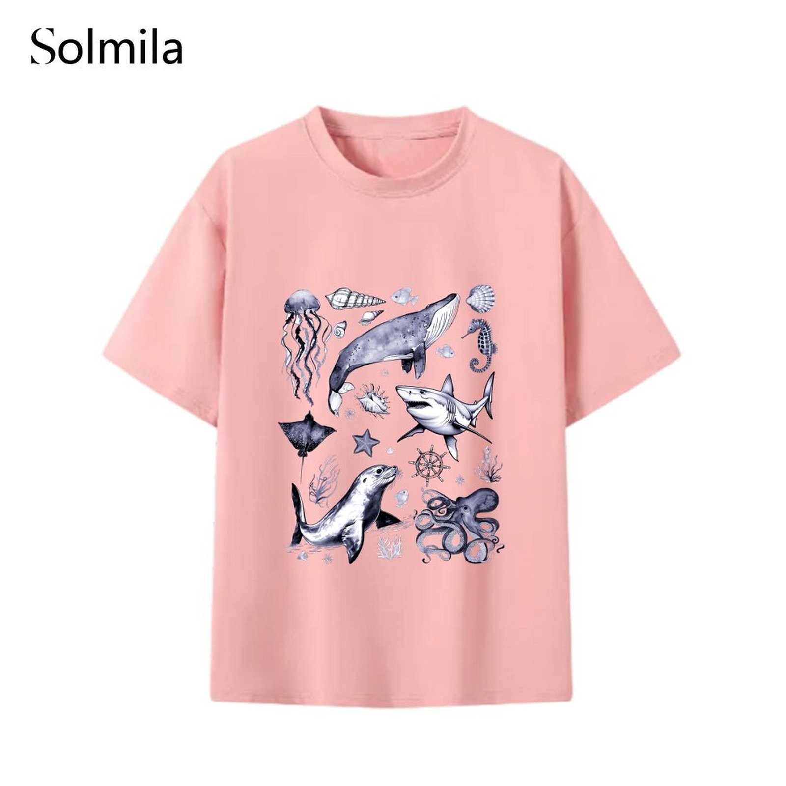 Daily Wear Vacation Casual Fashion Top Round Neck Tee Korean Screen Pattern - Picture 9 of 9