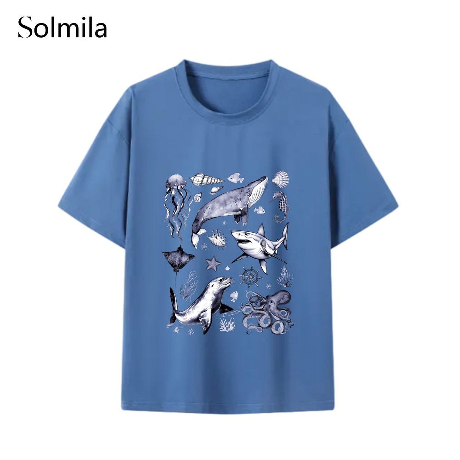 Daily Wear Vacation Casual Fashion Top Round Neck Tee Korean Screen Pattern - Picture 8 of 9