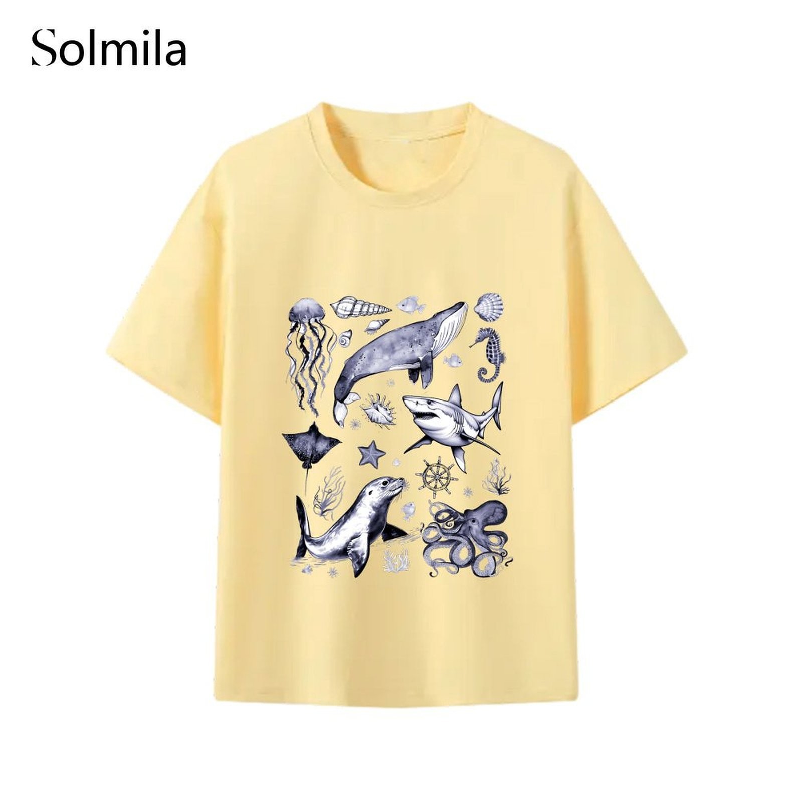 Daily Wear Vacation Casual Fashion Top Round Neck Tee Korean Screen Pattern - Picture 7 of 9