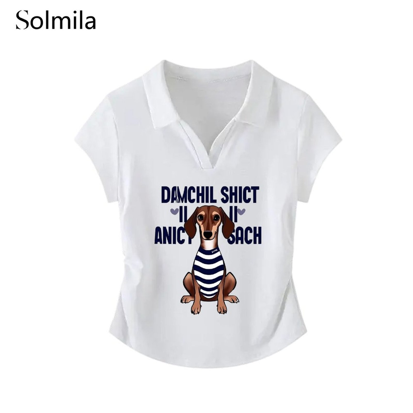 Spring Fashion Casual Dog Print Top Striped Short Sleeve Cotton Spandex Blend - Picture 13 of 15
