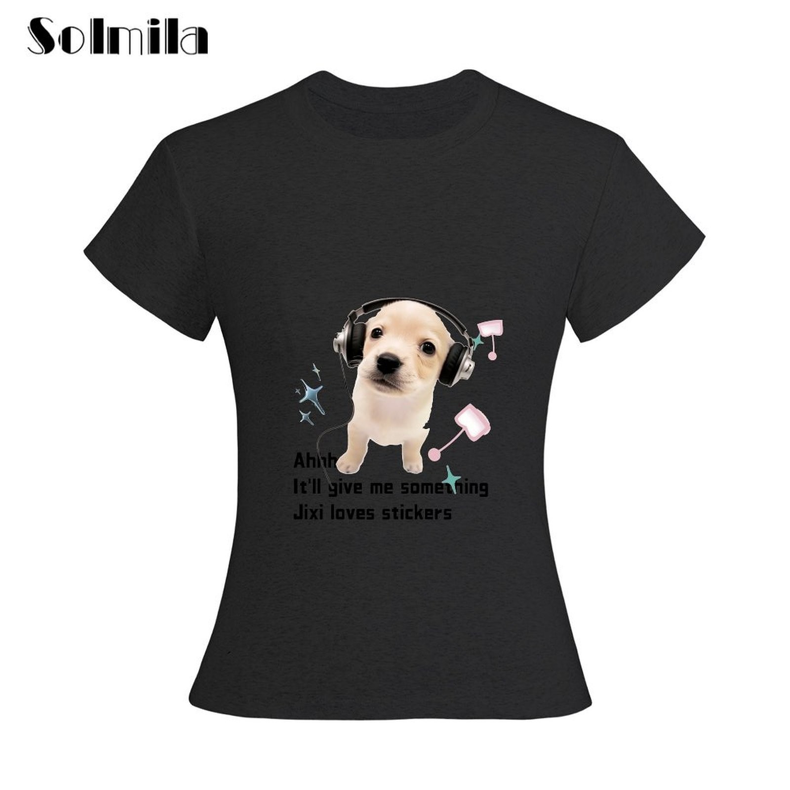 Korean Style Shirt Dog Print Shirt Regular Length Round Neckline Slight Stretch - Picture 12 of 13