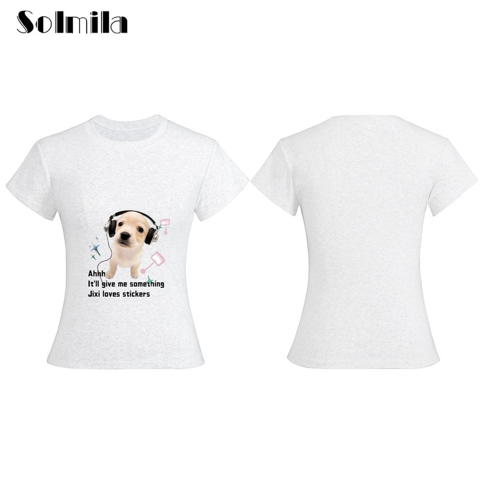 Korean Style Shirt Dog Print Shirt Regular Length Round Neckline Slight Stretch - Picture 11 of 13