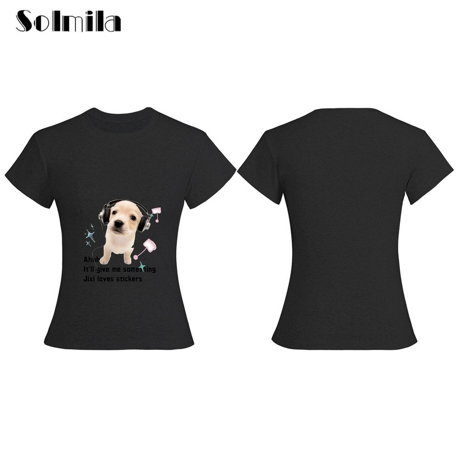 Korean Style Shirt Dog Print Shirt Regular Length Round Neckline Slight Stretch - Picture 13 of 13