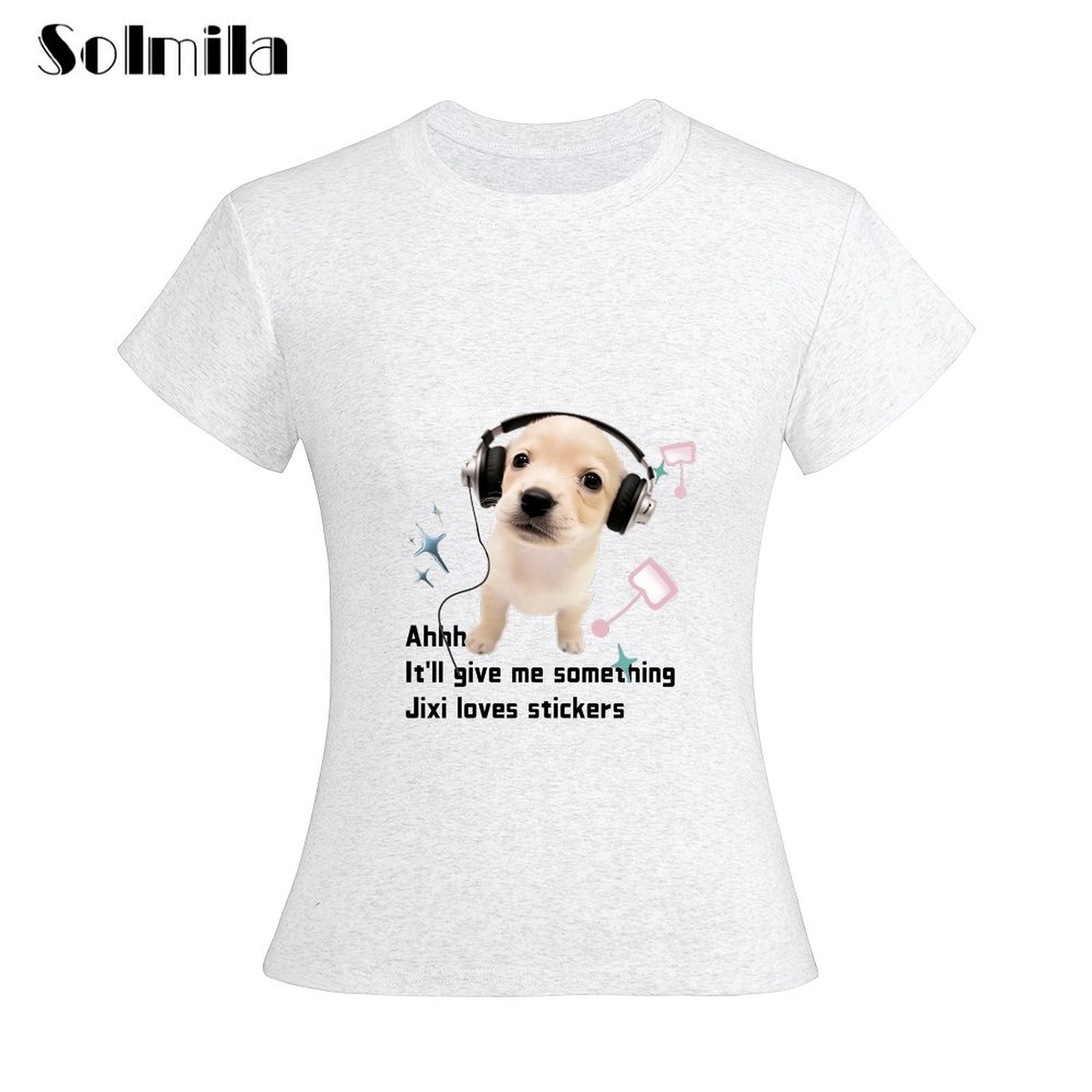 Korean Style Shirt Dog Print Shirt Regular Length Round Neckline Slight Stretch - Picture 10 of 13