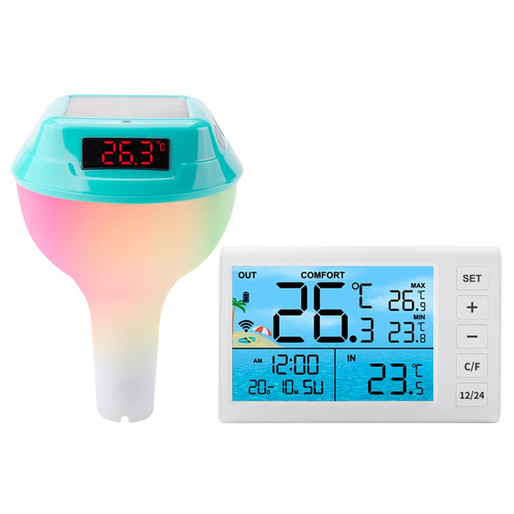 Wireless Solar Pool Thermometer with Color Changing Light and Easy Readout