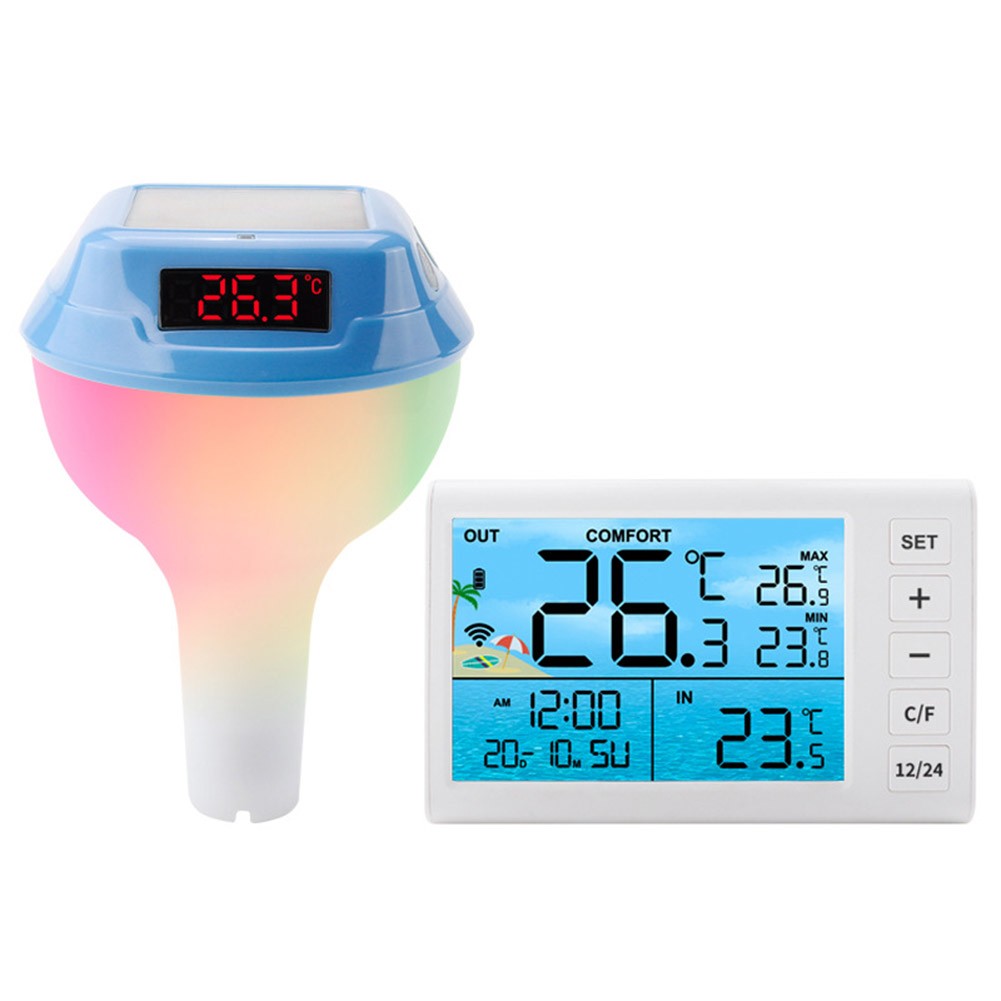 Solar Powered Wireless Pool Thermometer with Color Display and Floating Design
