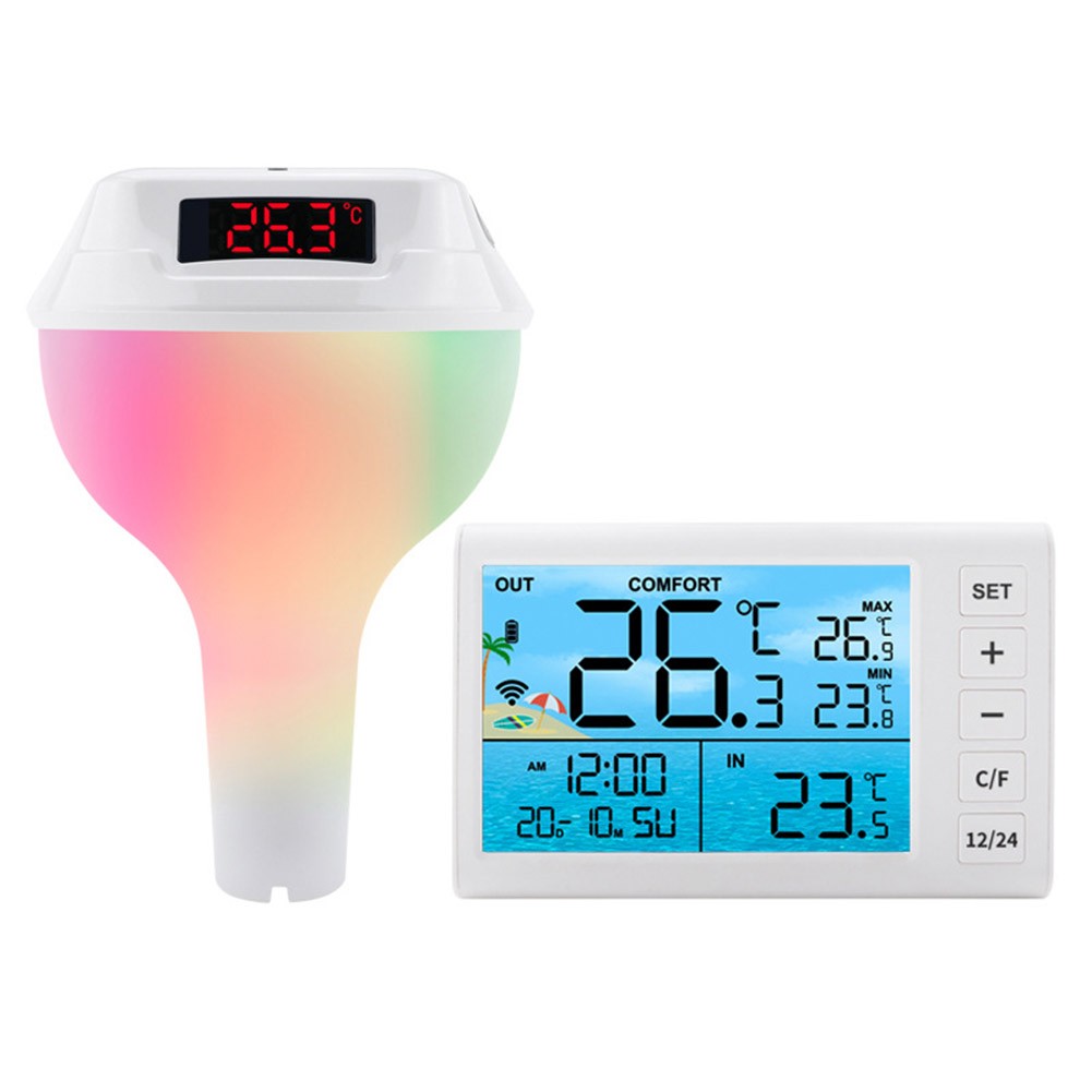 Solar Powered Wireless Pool Thermometer with Color Display and Floating Design