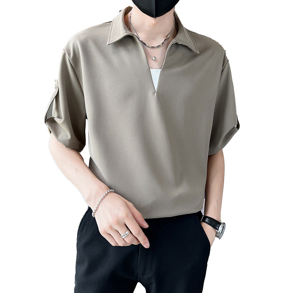 Korean Lapel Short Sleeve Shirt for Men with Thin Material and Fivepoint Sleeve - Picture 13 of 28