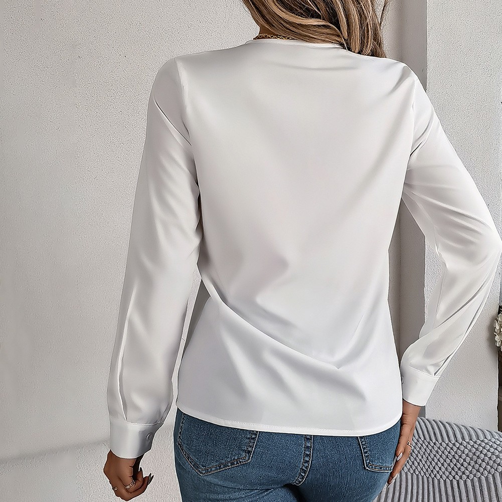 Layered V Neck Long Sleeve Shirt for Women Solid Color Casual Street Style - Picture 22 of 54