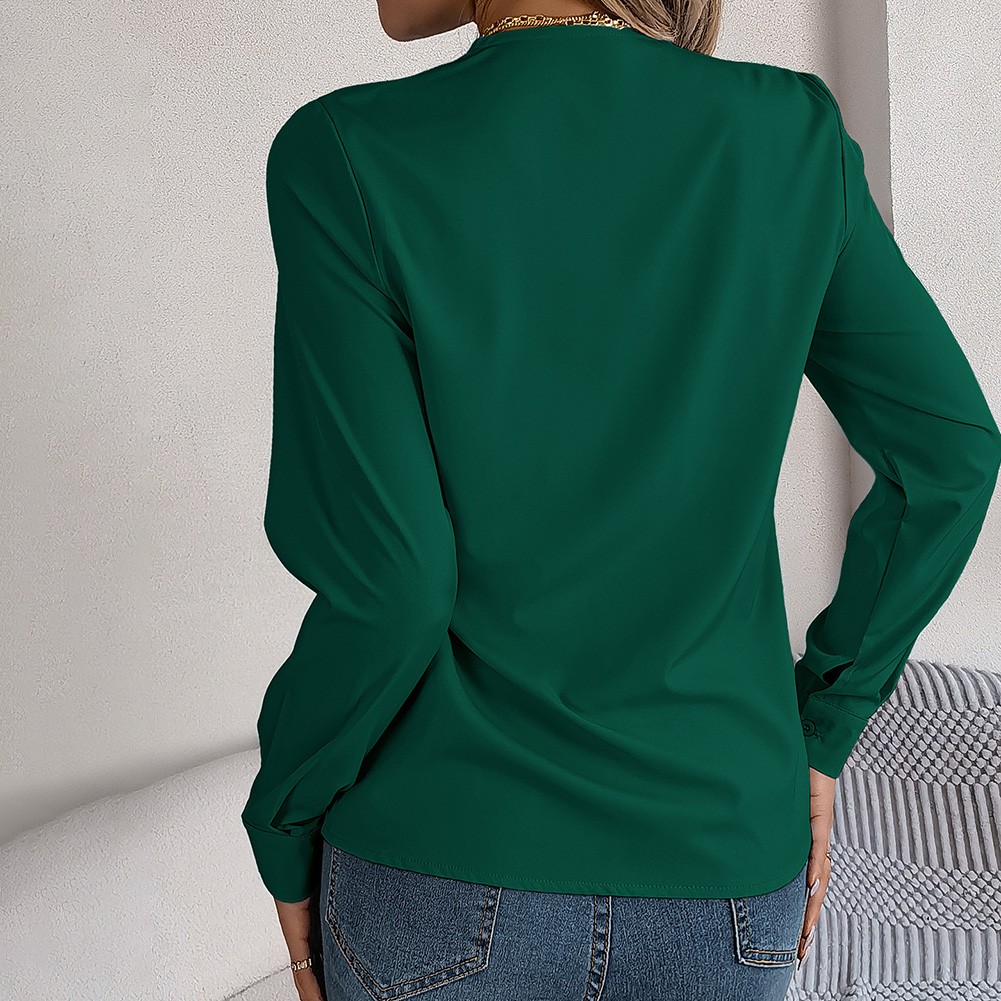 Layered V Neck Long Sleeve Shirt for Women Solid Color Casual Street Style - Picture 46 of 54