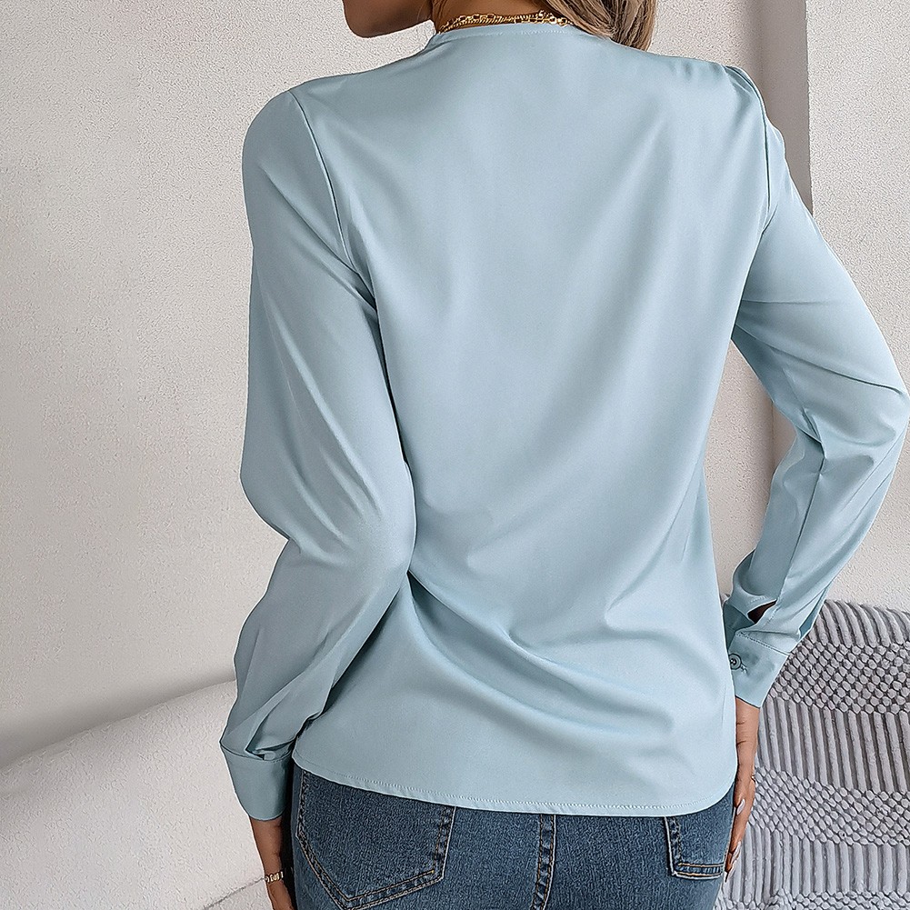 Layered V Neck Long Sleeve Shirt for Women Solid Color Casual Street Style - Picture 25 of 54
