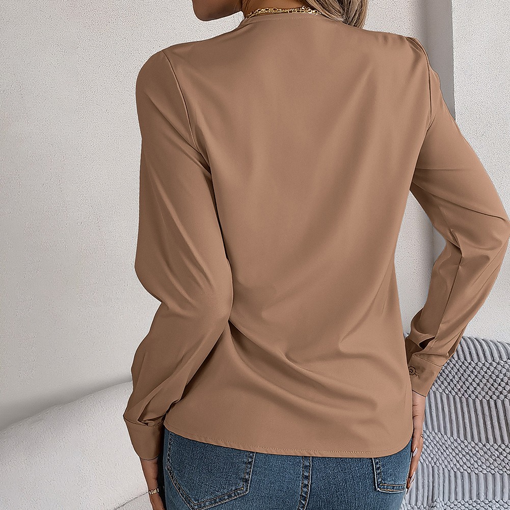 Layered V Neck Long Sleeve Shirt for Women Solid Color Casual Street Style - Picture 31 of 54