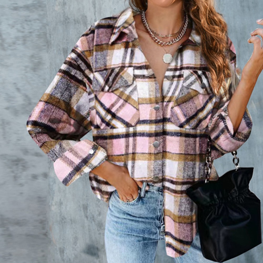 Modisches Langarm kariertes Hemd für Damen perfekt für Ausflüge und Shopping - Bild 34 von 95