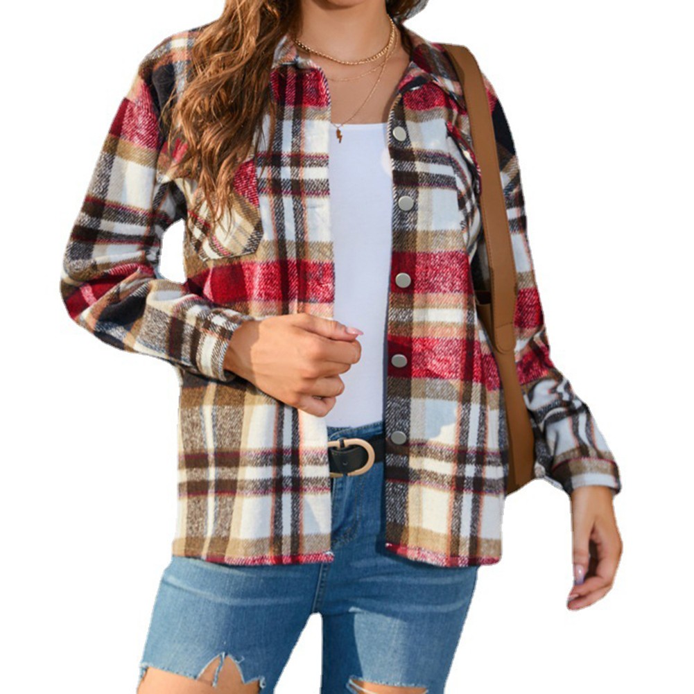 Modisches Langarm kariertes Hemd für Damen perfekt für Ausflüge und Shopping - Bild 25 von 95