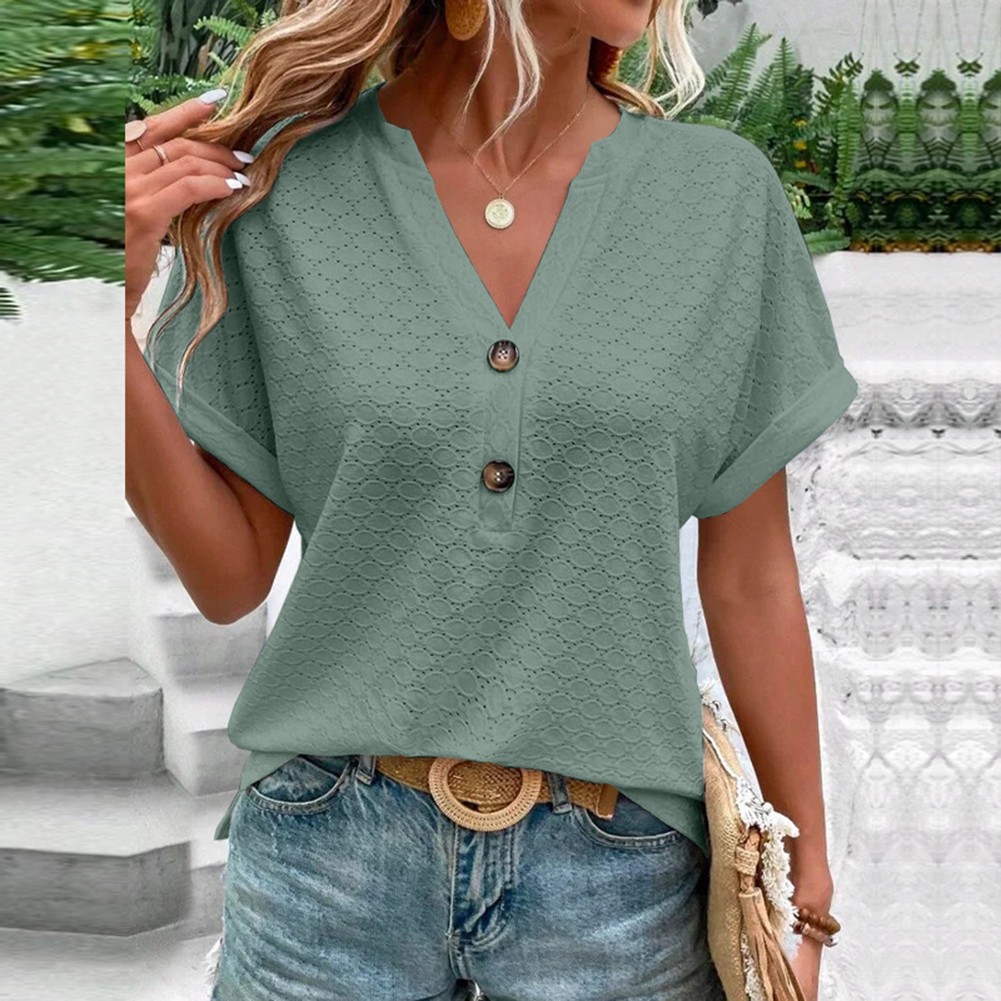 Fashion Must Have einfarbiges Damen-T-Shirt mit V-Ausschnitt für Frühlingsausflüge - Bild 20 von 37