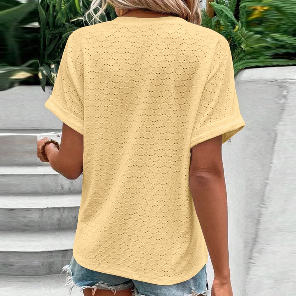 Fashion Must Have einfarbiges Damen-T-Shirt mit V-Ausschnitt für Frühlingsausflüge - Bild 24 von 37