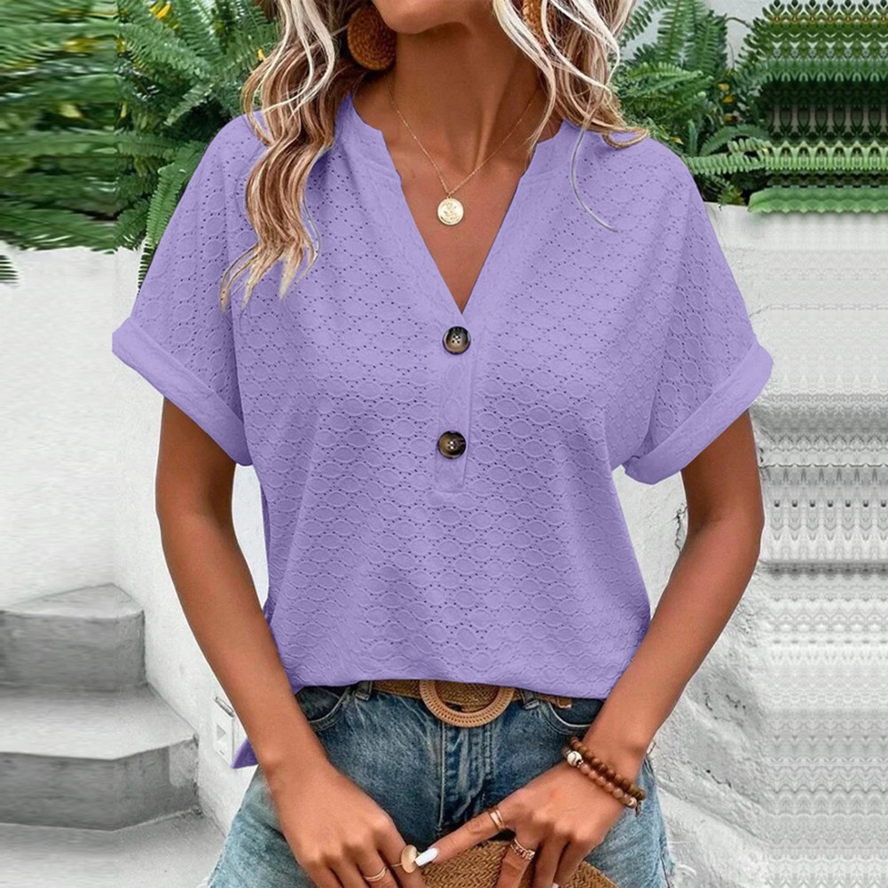Fashion Must Have einfarbiges Damen-T-Shirt mit V-Ausschnitt für Frühlingsausflüge - Bild 14 von 37