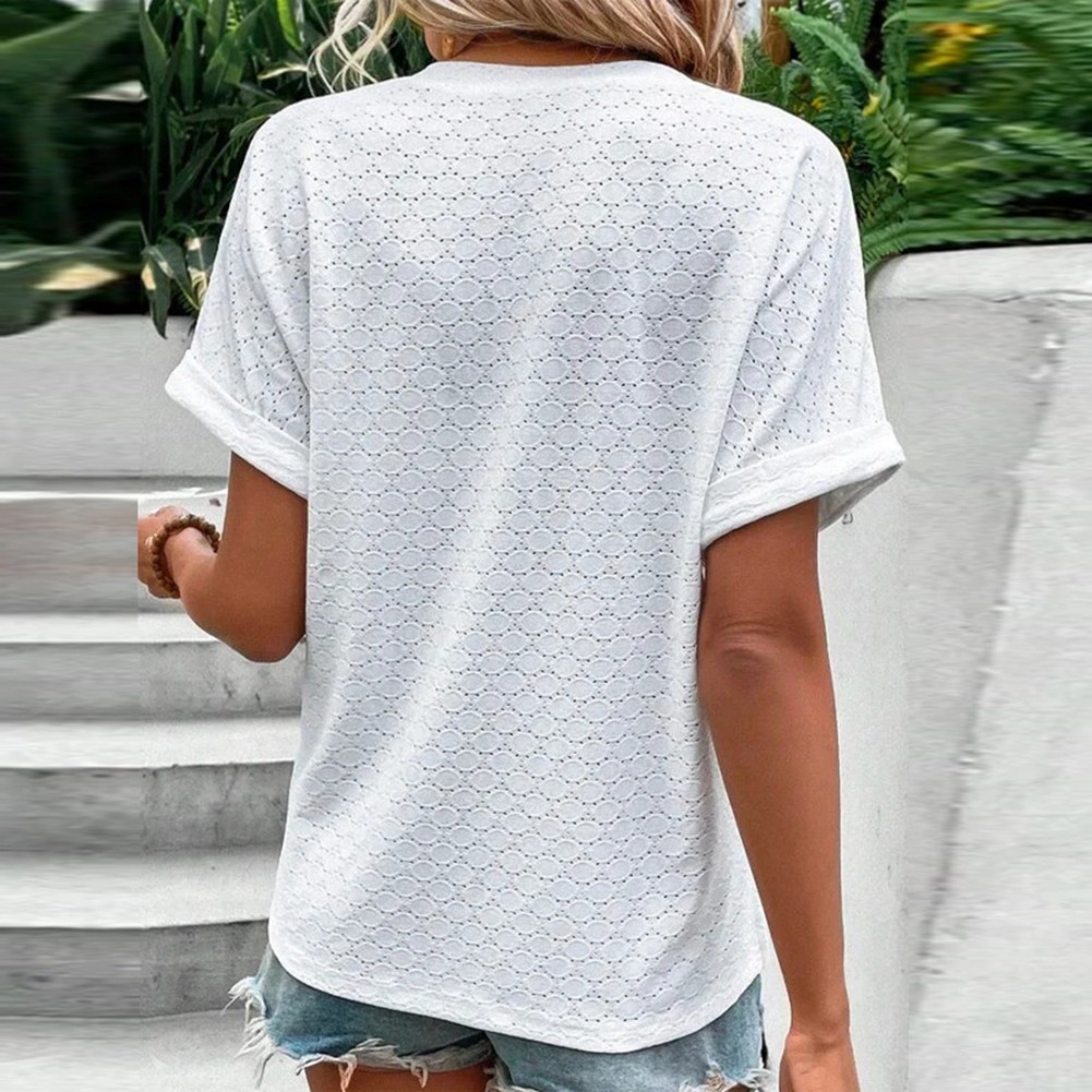 Fashion Must Have einfarbiges Damen-T-Shirt mit V-Ausschnitt für Frühlingsausflüge - Bild 19 von 37