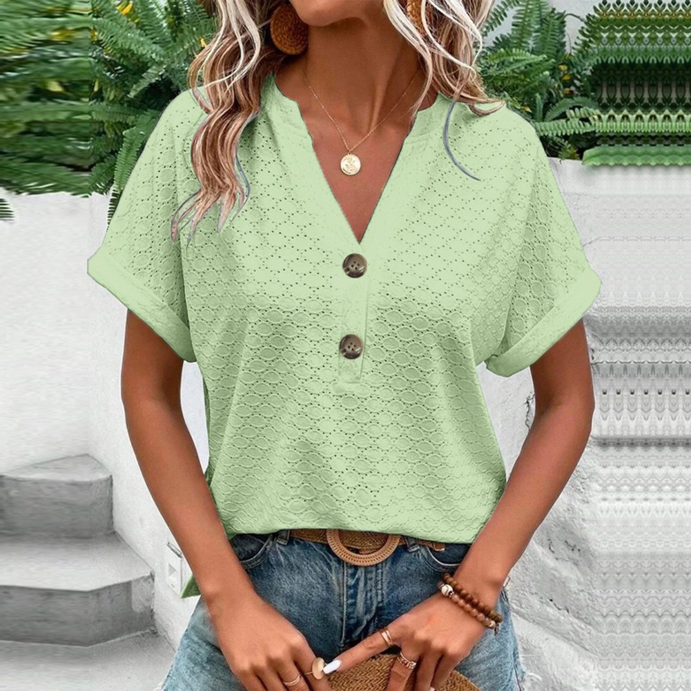 Fashion Must Have einfarbiges Damen-T-Shirt mit V-Ausschnitt für Frühlingsausflüge - Bild 36 von 37