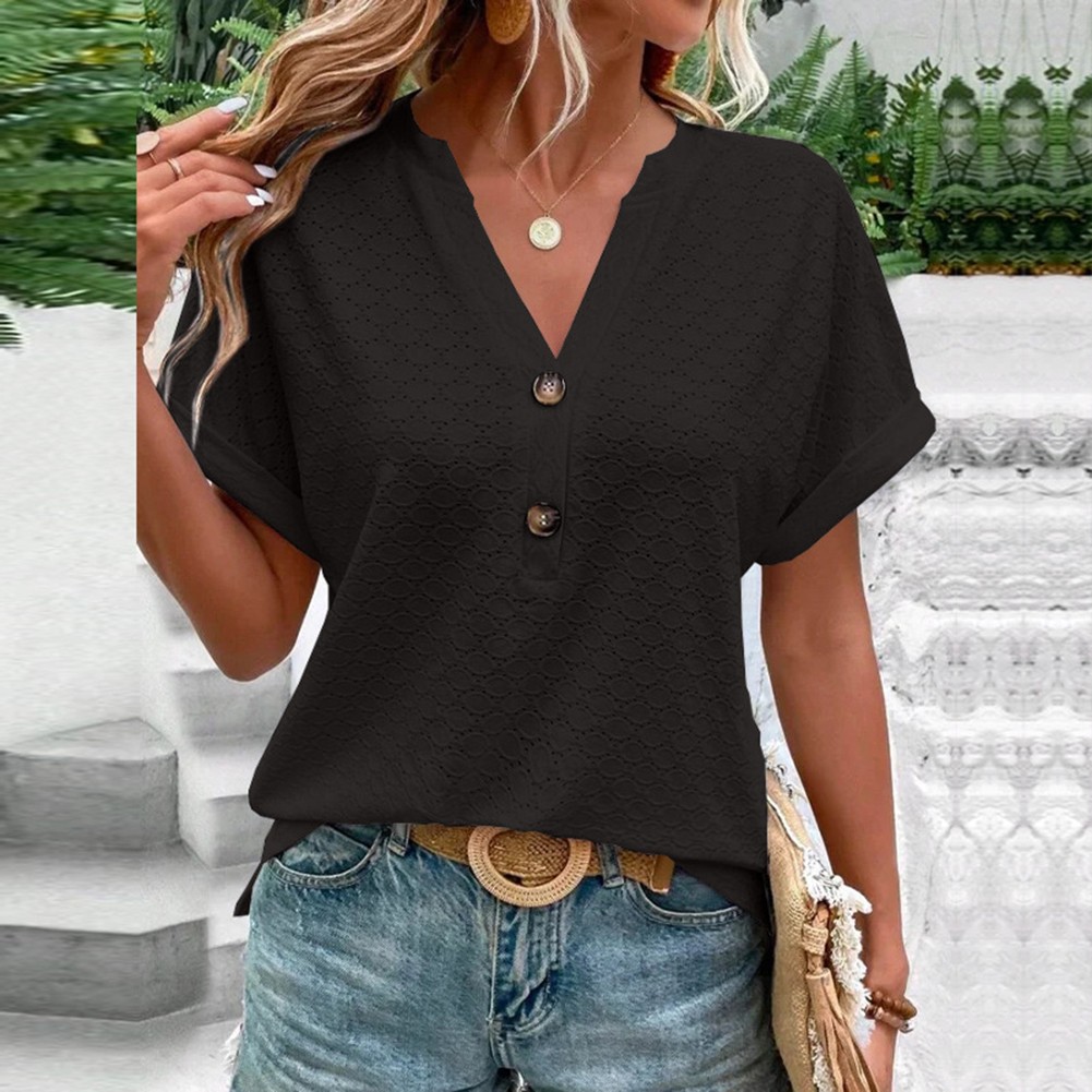 Fashion Must Have einfarbiges Damen-T-Shirt mit V-Ausschnitt für Frühlingsausflüge - Bild 12 von 37