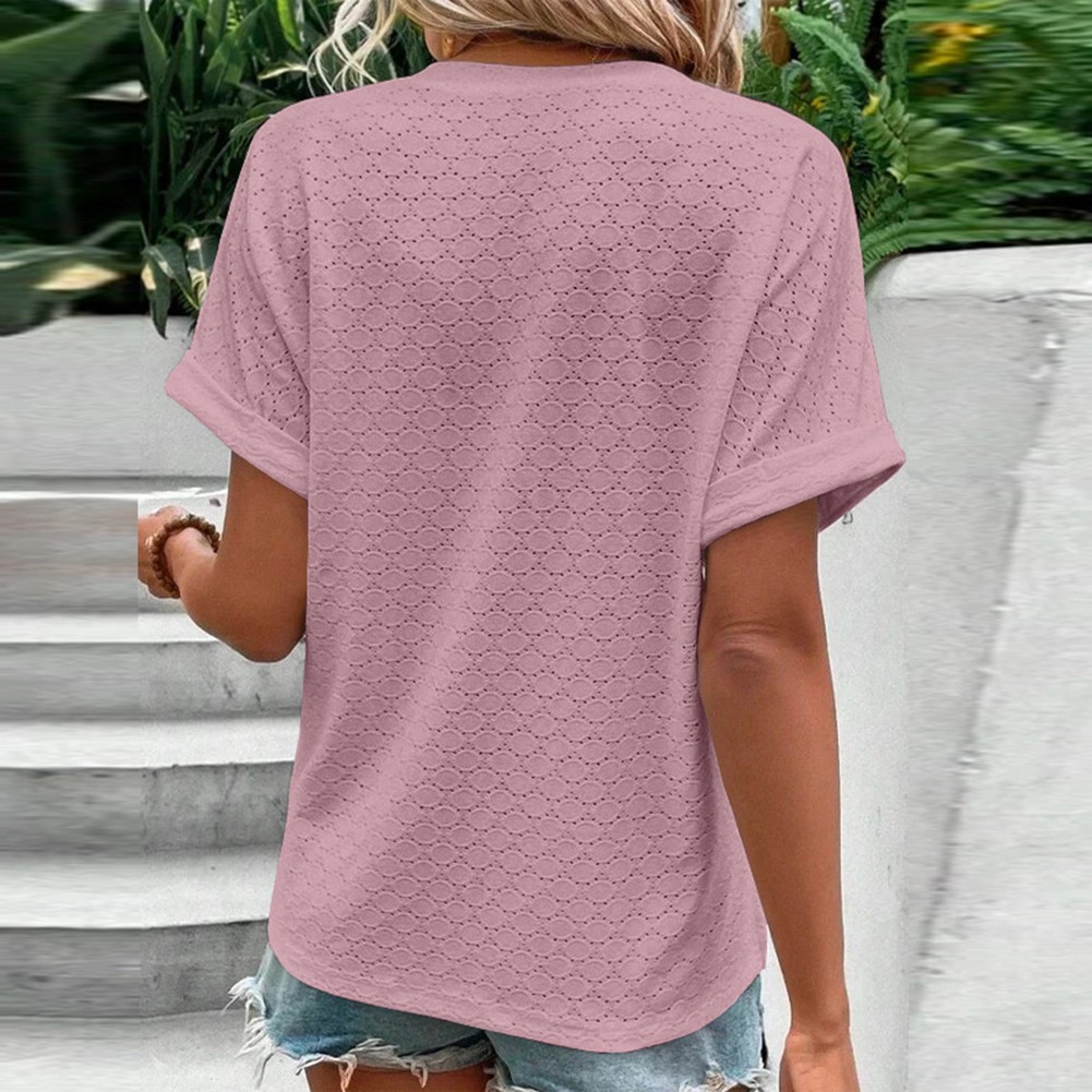 Fashion Must Have einfarbiges Damen-T-Shirt mit V-Ausschnitt für Frühlingsausflüge - Bild 28 von 37